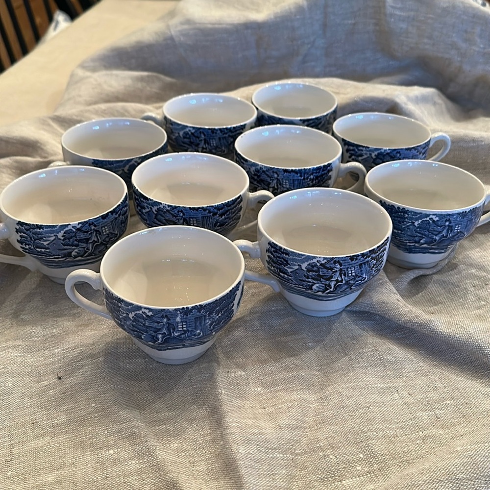 Vintage Liberty Blue teacups Straffordshire England c 1970s Paul Revere design